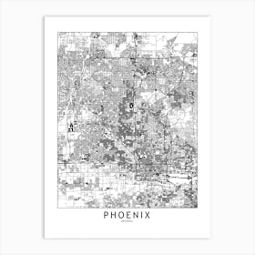 Phoenix White Map Art Print