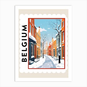 Retro Winter Stamp Poster Bruges Belgium 1 Art Print