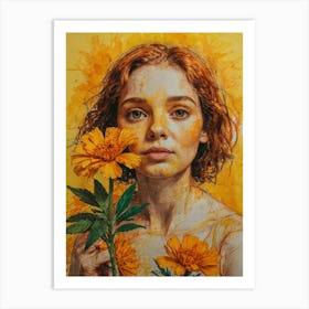 Girl With Flowers 5 Art Print