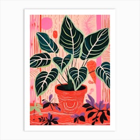 Pink And Red Plant Illustration Calathea 3 Art Print
