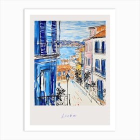 Lisbon Portugal Mediterranean Blue Drawing Poster Art Print