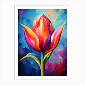 Tulip Flower II, Abstract Vibrant Colorful Painting in Van Gogh Style Art Print