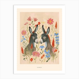 Folksy Floral Animal Drawing Donkey 2 Poster Art Print