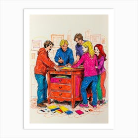 Group Of People At A Table Art Print