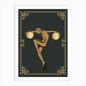 Art Deco Woman Print 3 Black & Gold Art Print