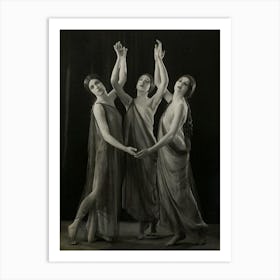 Three Vintage Ladies Dancing - Art Deco 1900s Dance Group Wearing Greek Dress Witches Pagan Ritual Dance Moon Goddess - Remastered High Definition Photograph Art Print