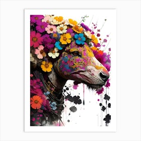 Sheep With Flowers On Its Head Art Print