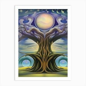 Artwork Nature Outdoors Night Moon Full Moon Trees Setting Scene Forest Woods Light Moonlight Wilderness Abstract Branches Trunk Magic Fantasy Surrealism Art Print