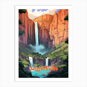 Angel Falls Venezuela Waterfall Travel Illustration Art Print