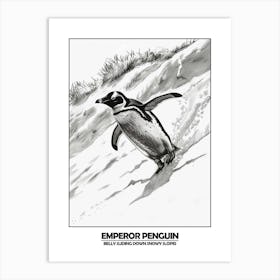 Penguin Belly Sliding Down Snowy Slopes Poster Art Print