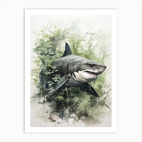 Shark, Japanese Brush Painting, Ukiyo E, Minimal 1 Art Print