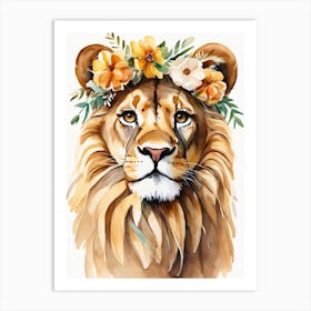 Baby Lion Sheep Flower Crown Bowties Woodland Animal Nursery Decor (17) Art Print
