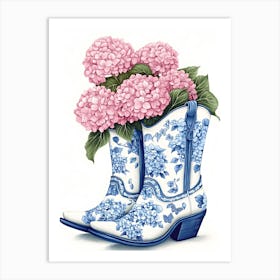 Blue And White Cowboy Boots Art Print