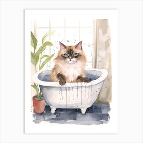 Birman Cat In Bathtub Botanical Bathroom 1 Art Print