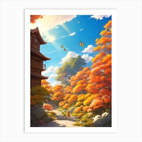 Autumn Trees And A House Art Print