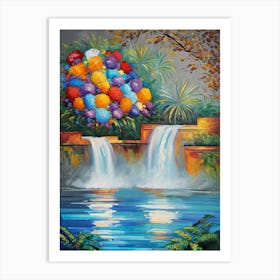 Flowers By The Waterfall Art Print