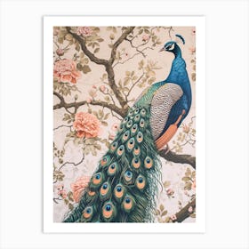 Pastel Vintage Sepia Peacock In A Tree 1 Art Print