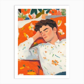 Man Napping Gouache Painting Poster