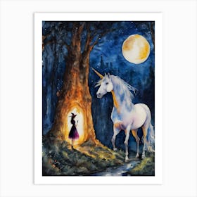 A Witch Meets a Unicorn ~ Witchy Magical Spooky Fairytale Watercolour  Art Print