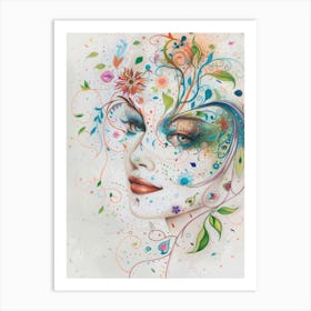 Woman With Flowers On Her Face 1 Art Print