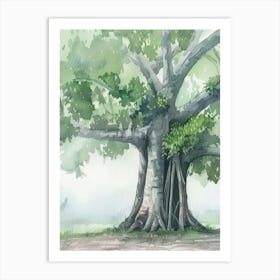 Banyan Tree Atmospheric Watercolour Painting 6 Art Print