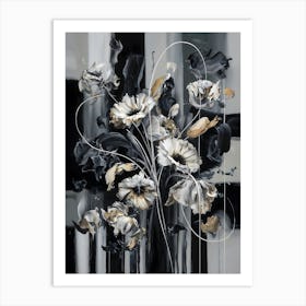 Abstract Bouquet Of Flowers Against A Black And White Backdrop Art Print