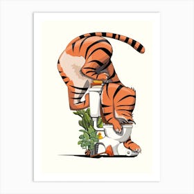 Tiger Drinking From Toilet Art Print