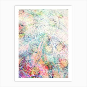 multicolored circles and black spirals Art Print