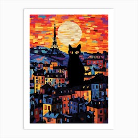 Paris, France Skyline With A Cat 6 Art Print