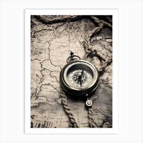 Compass On A Map 9 Art Print