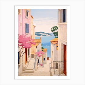 Hvar Croatia 4 Vintage Pink Travel Illustration Art Print