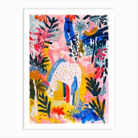 Abstract Colourful Unicorn In Tropical Leaves Art Print