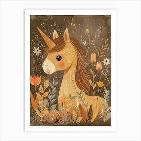 Unicorn In The Meadow Mocha Pastel 4 Art Print