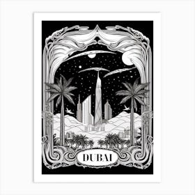 Dubai, United Arab Emirates, Tarot Card Travel  Line Art 1 Art Print