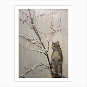 Vintage Winter Animal Painting Bobcat 2 Art Print