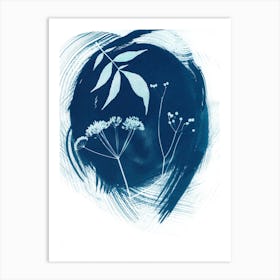 Minimal Blue Flowers And Leaves Art Print