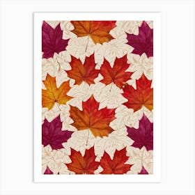 Autumn Themed Wallpaper Showcasing A Sun Drenched Group Of Maple Leaves In Varying Shades Of Red Or (3) Art Print