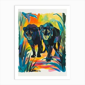 Black Lion Mating Rituals Fauvist Painting 4 Art Print