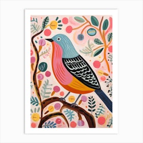 Pink Scandi European Robin 1 Art Print