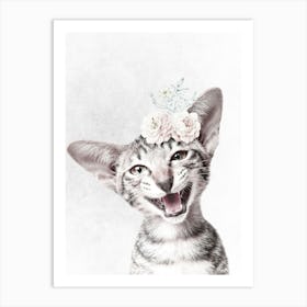 Kitten with Flowers Art Print