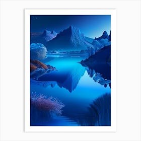 Blue Lake, Landscapes, Waterscape Holographic 2 Art Print