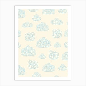 Fluffy Abstract Doodle Line Art Clouds Blue on White Art Print