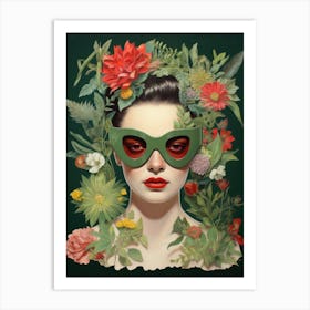 Girl In Green Sunglasses Art Print