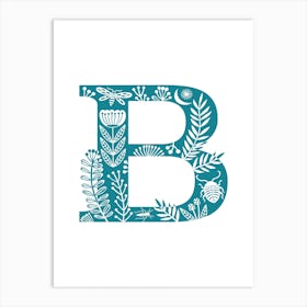 Letter B Bright Teal Art Print