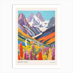 Mount Cook New Zealand 3 Colourful Mountain Illustration Poster Art Print