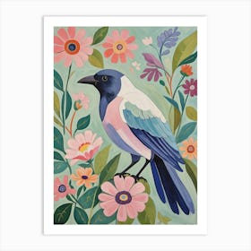 Floral Bird On A Branch Art Print