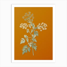 Vintage Hemlock Flowers Botanical on Sunset Orange n.0396 Art Print