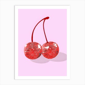 Cherries On A Pink Background 1 Art Print