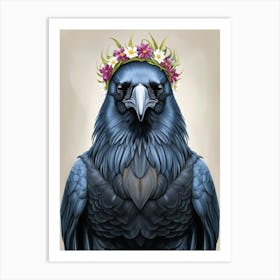 Crow with the flowers on the head 2 Art Print