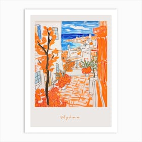 Mykonos Greece 2 Orange Drawing Poster Art Print